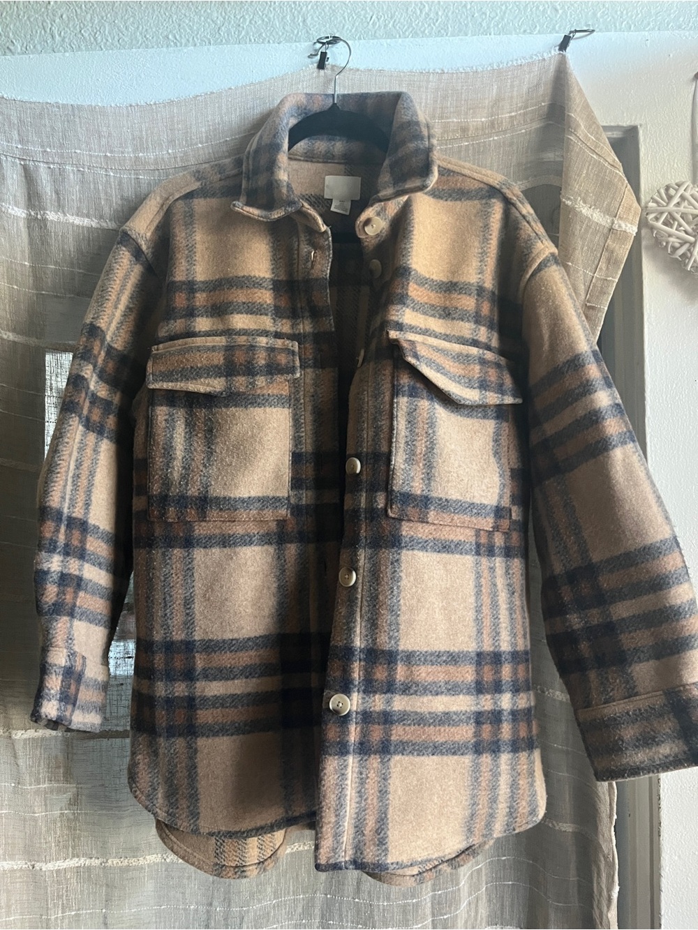 H&M Tan and Navy Plaid Shacket